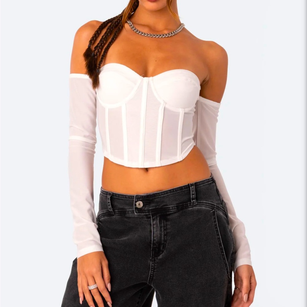 - Edikted - Cella Mesh Corset Crop Top with Long sleeves
